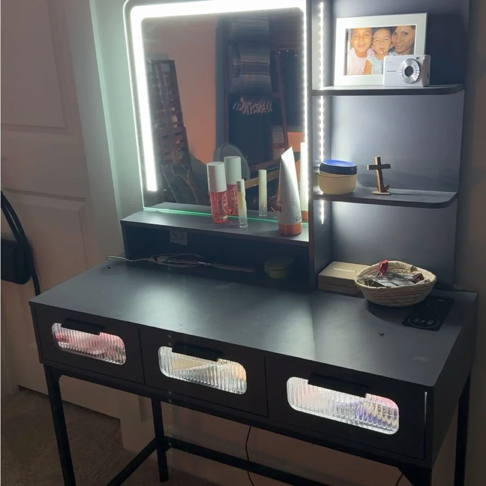 Modern Black Vanity Table with Mirror
